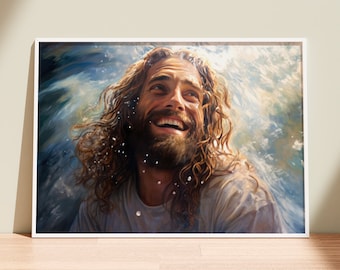 Smiling Jesus Watercolor Painting | Christian Wall Art (Digital Print)