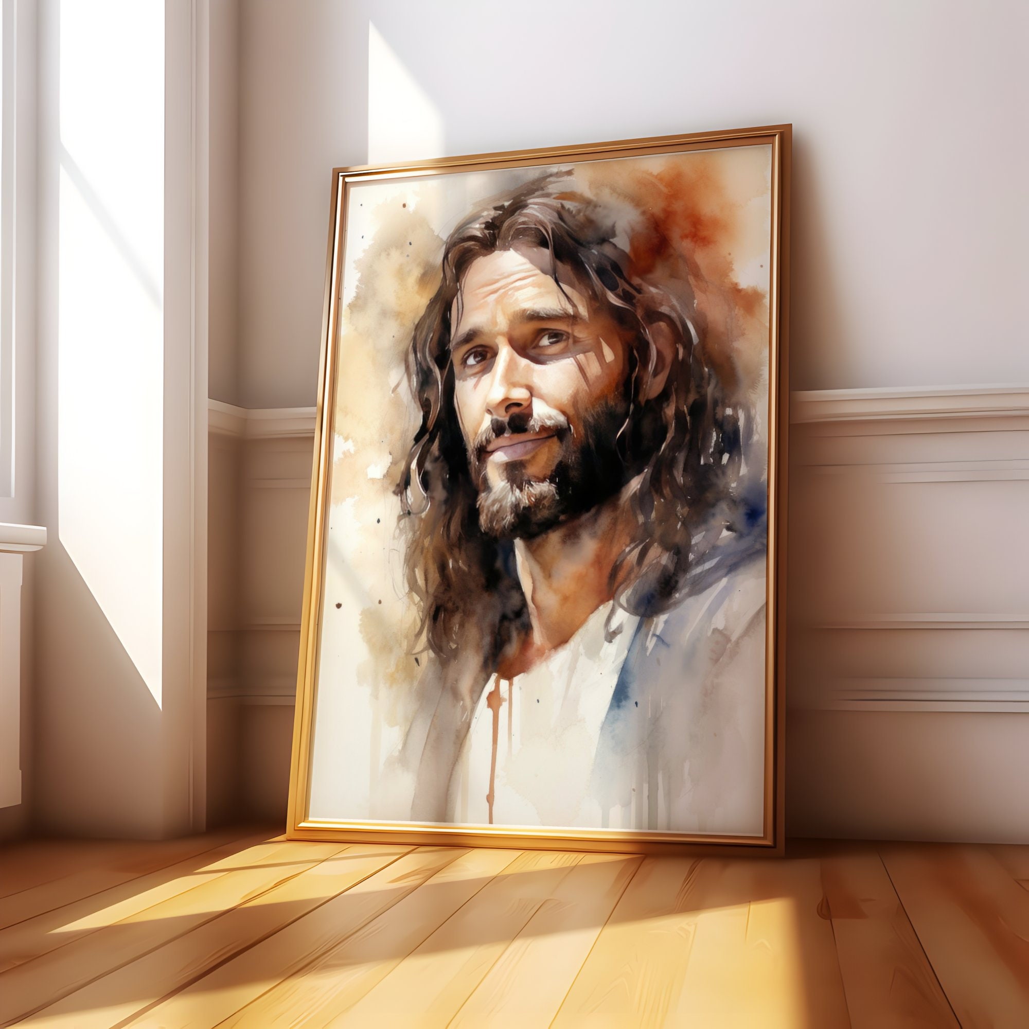 Jesus Gentle Eyes, Watercolor Poster Painting Print Bible Verse Wall ...