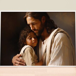 Jesus hält Jungen aus dem Nahen Osten | Jesus mit Kind | Jesus Gemälde | Der lebendige Christus | Bild von Jesus | Jesus Kunstdruck | HLT Kunst