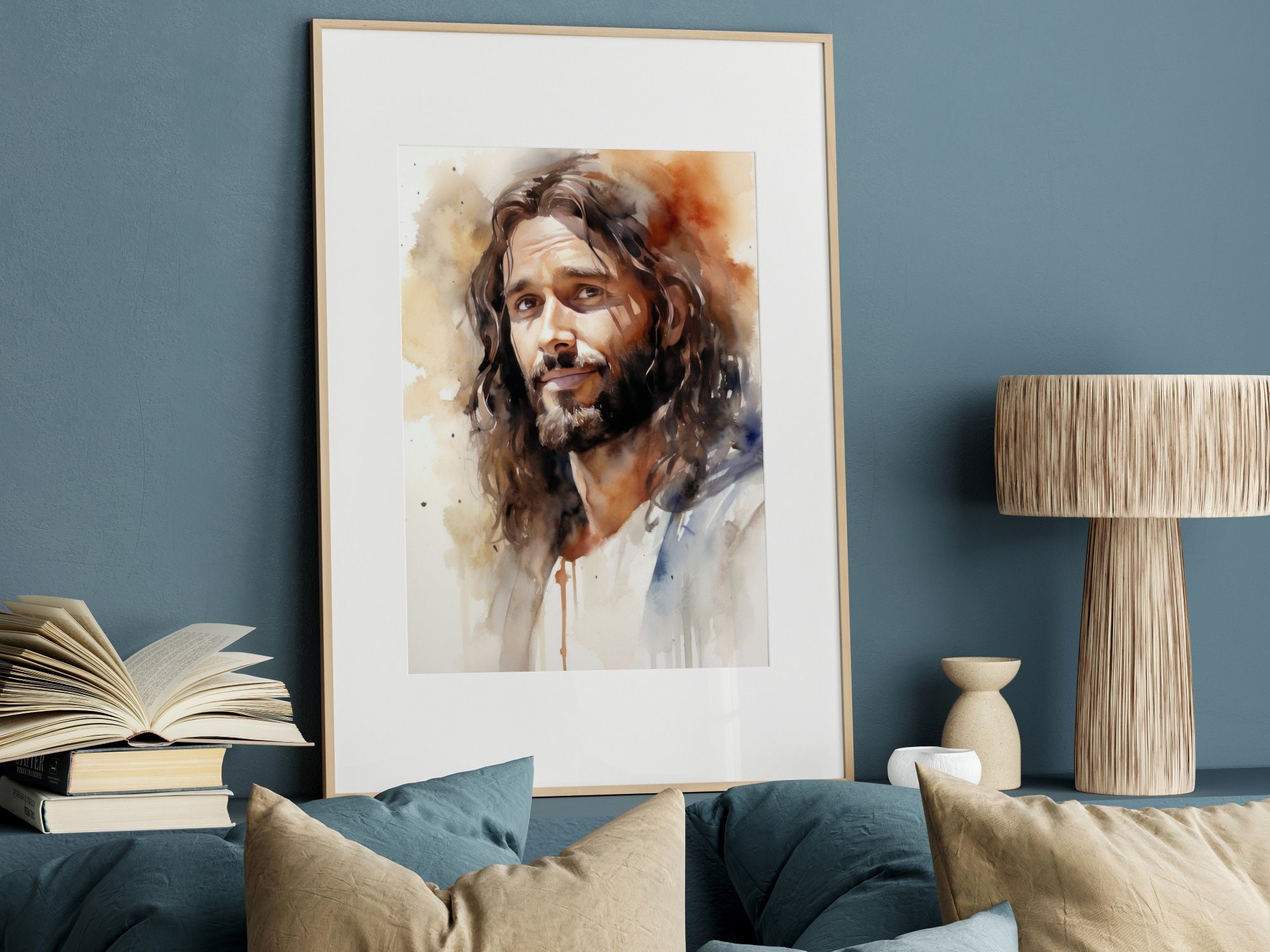 Jesus Gentle Eyes, Watercolor Poster Painting Print Bible Verse Wall ...