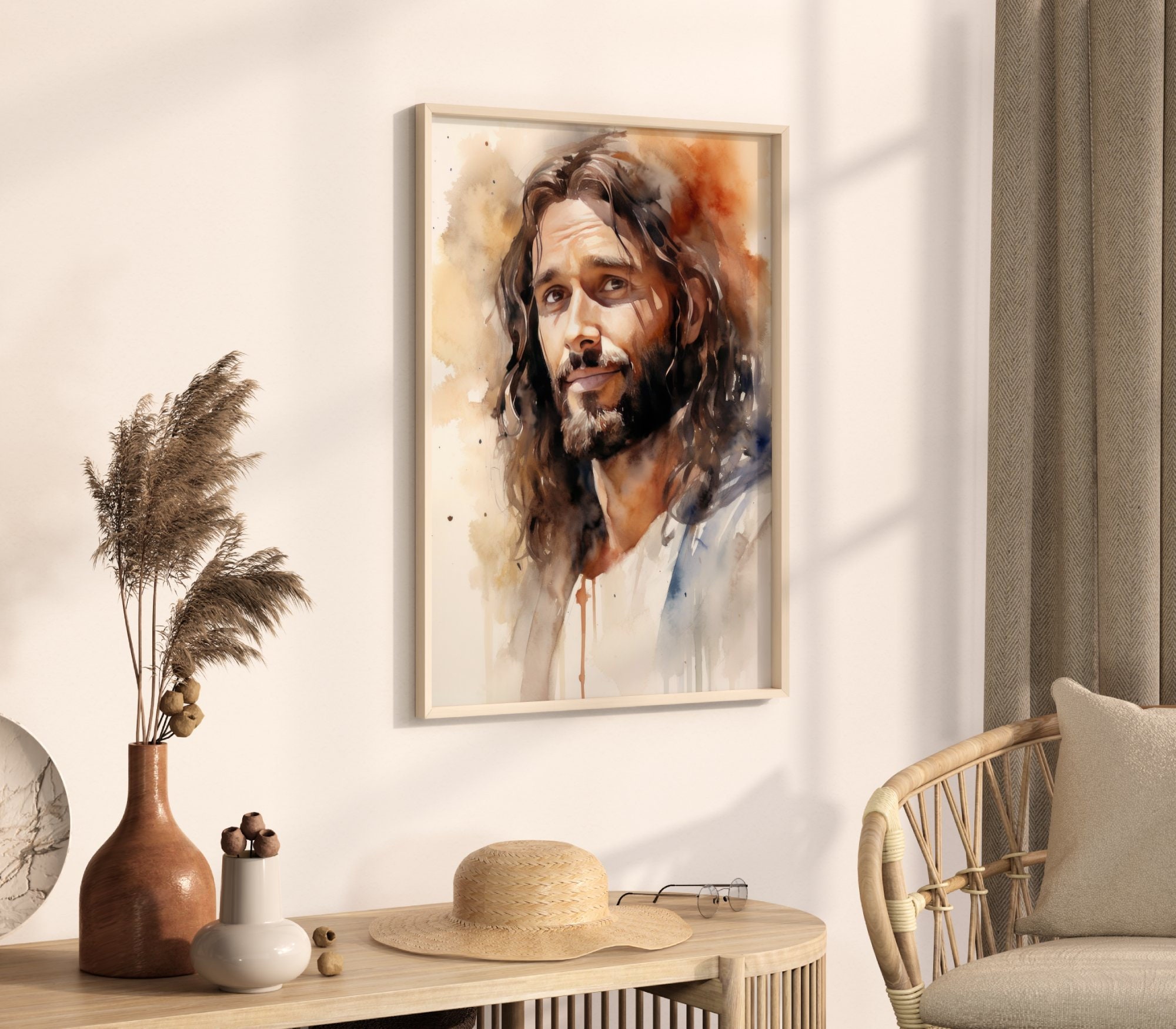 Jesus Gentle Eyes, Watercolor Poster Painting Print Bible Verse Wall ...