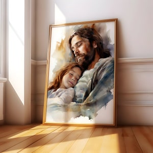 Asleep in Jesus' Arms, Young Girl | Poster Painting Print Bible Verse Wall Art Gift Trendy Decor Canvas Christian DIGITAL DOWNLOAD