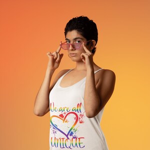 LGBTQ+ Pride Tank Top: "We are all UNIQUE" Graphic Tee image 3