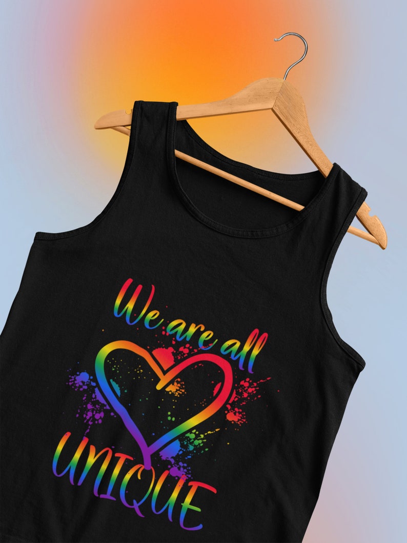 LGBTQ+ Pride Tank Top: "We are all UNIQUE" Graphic Tee image 1