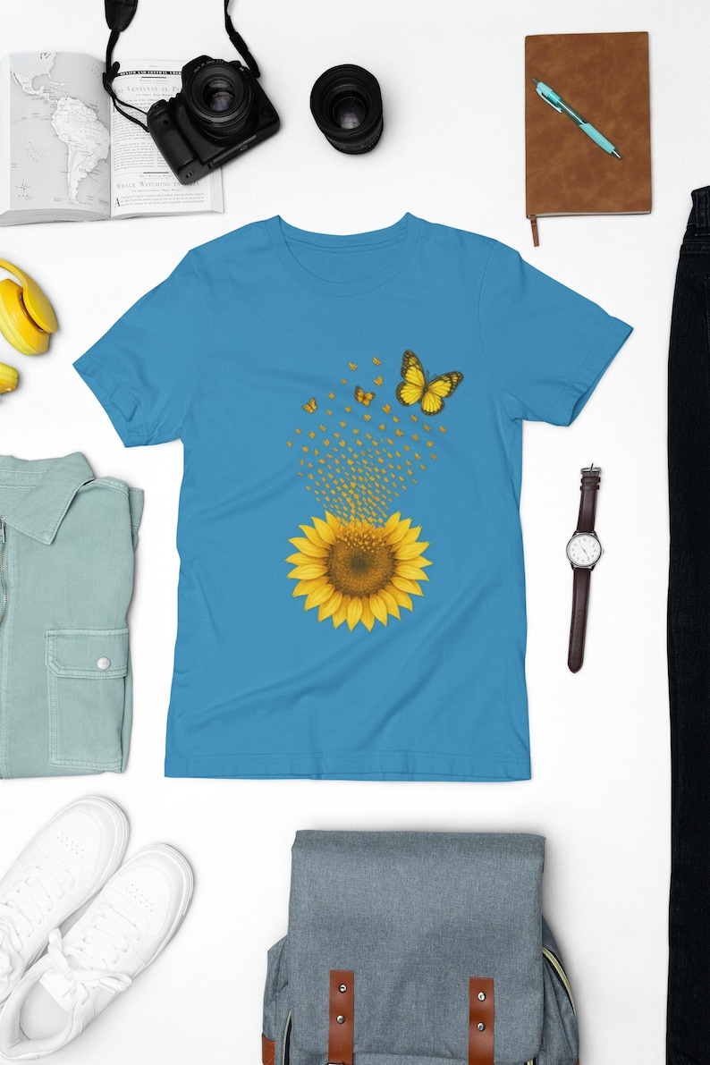 Sunflower Butterfly T-Shirt: Nature-Inspired Graphic Tee image 1