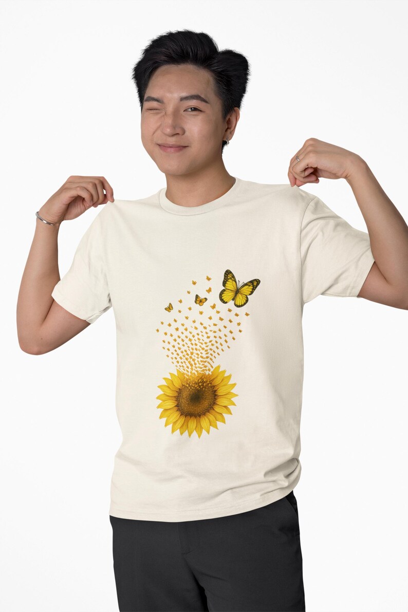 Sunflower Butterfly T-Shirt: Nature-Inspired Graphic Tee image 2
