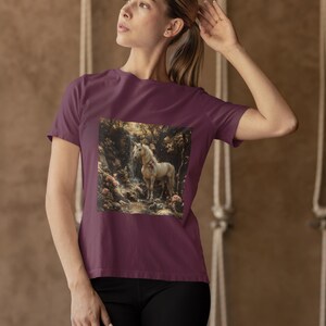 Paesaggio da sogno nella foresta incantata / Unicorni e fiori oversize / Bella stravagante + maglietta in tela immagine 4