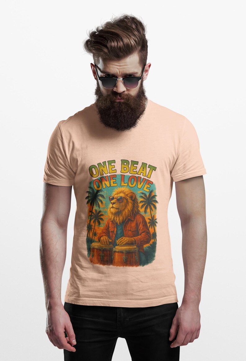 Camiseta gráfica vibrante para amantes de la música: Camiseta unisex "One Beat One Love" imagen 7