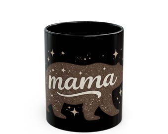 Mama Bear Bear Silhouette Mug | Black Ceramic Coffee Cup