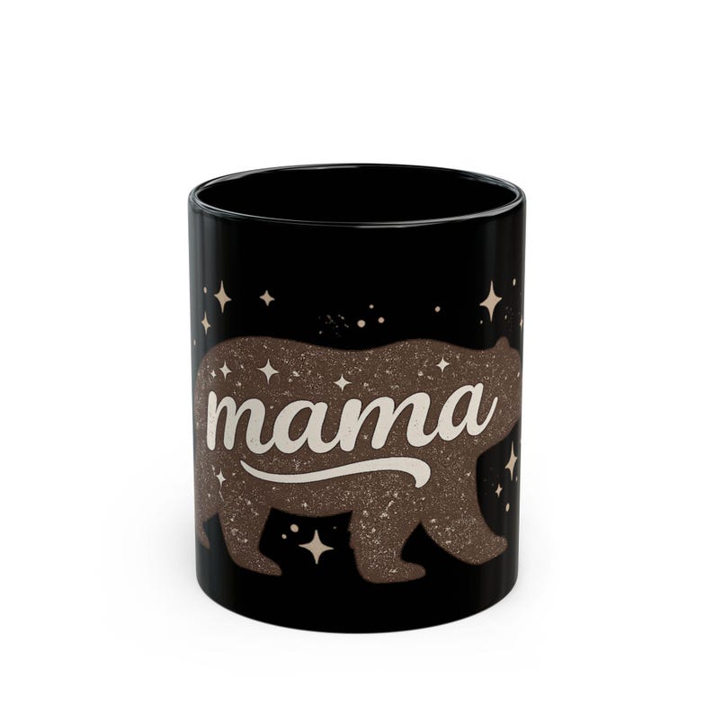 Mama Bear Bear Silhouette Mug | Black Ceramic Coffee Cup image 1