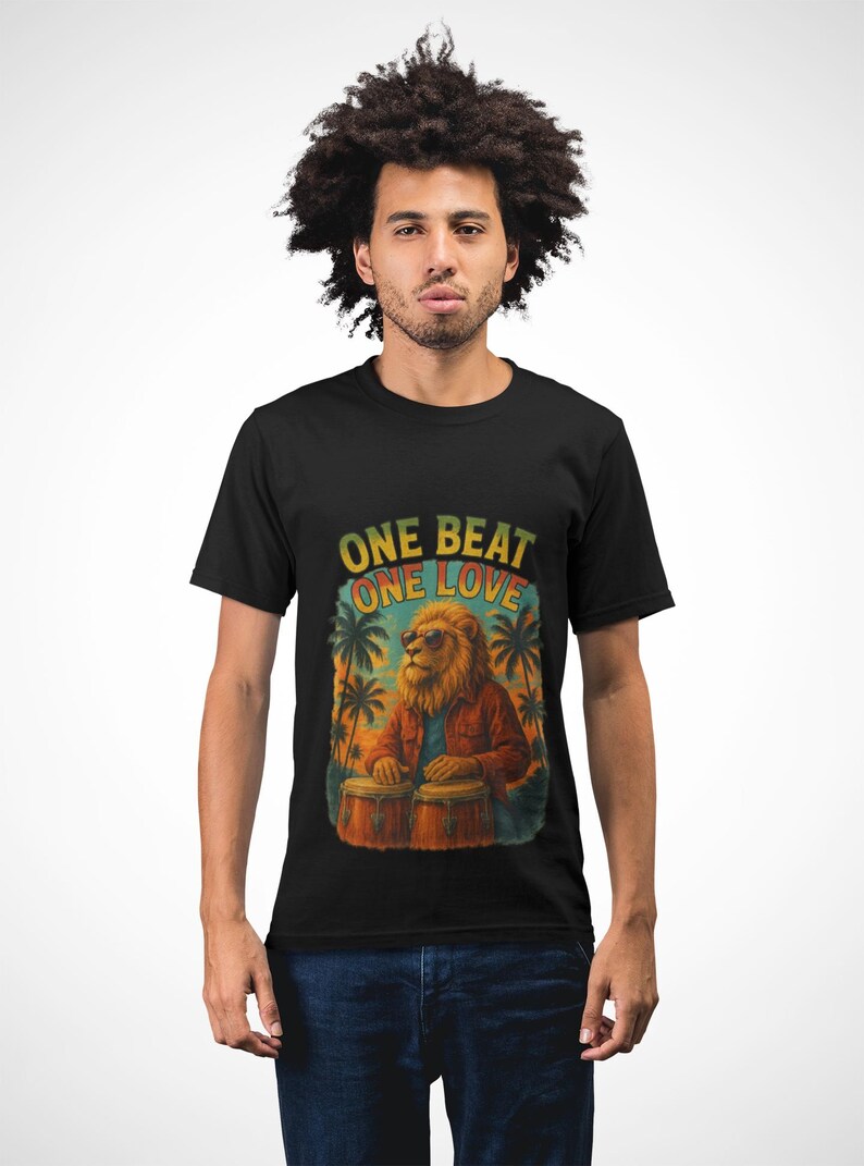 Camiseta gráfica vibrante para amantes de la música: Camiseta unisex "One Beat One Love" imagen 5