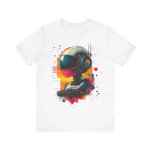 Retro 80s Synth-Pop T-Shirt: Neon Robot DJ Graphic Tee image 2