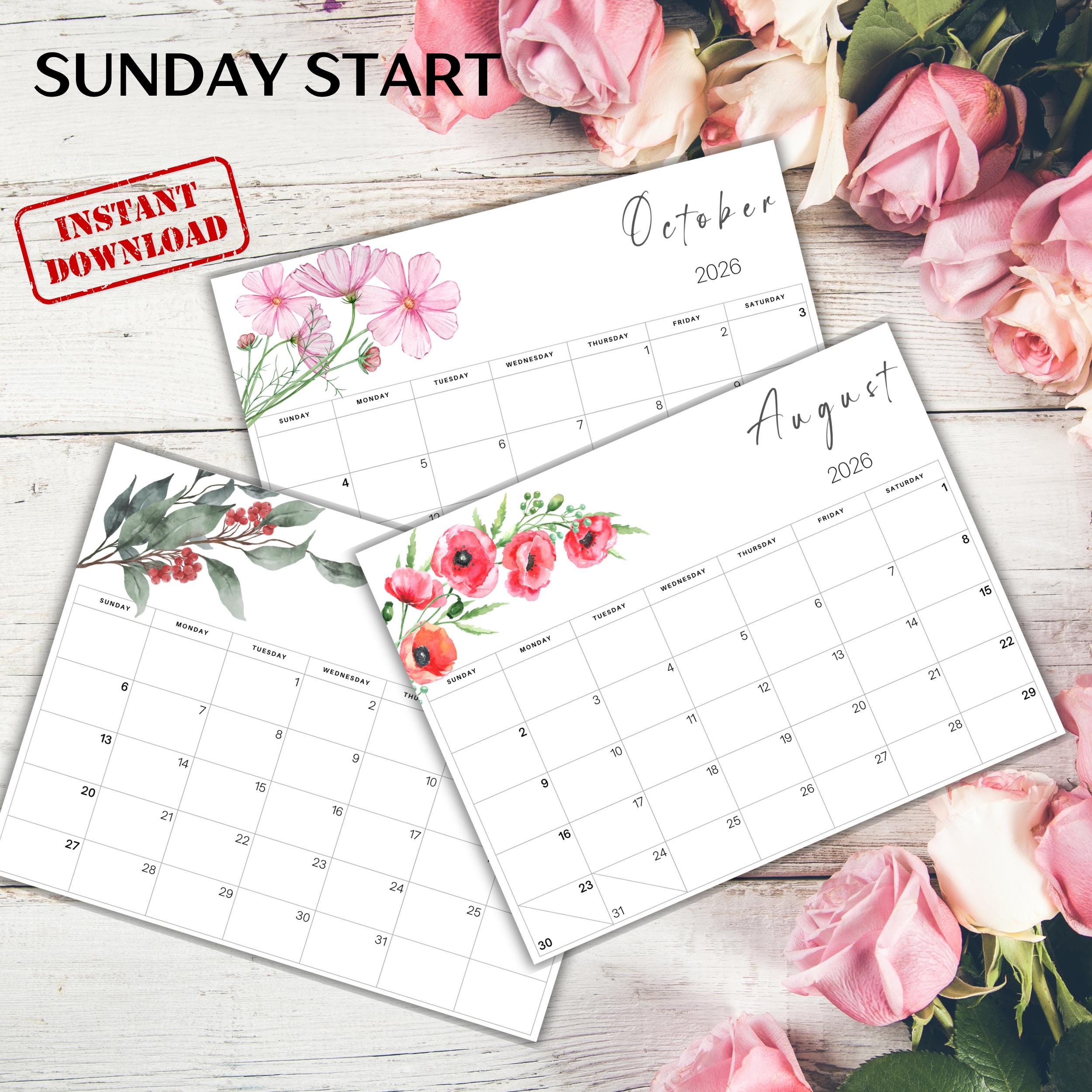 2026 Watercolor Floral Calendar: Printable Monthly Planner (PDF) - Etsy
