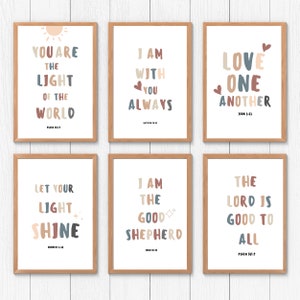 Bible verse for nursery wall art, Christian Nursery Wall Decor, Set of 6 bible verse Church Nursery Room Decor, Sunday School, Baptism Gift