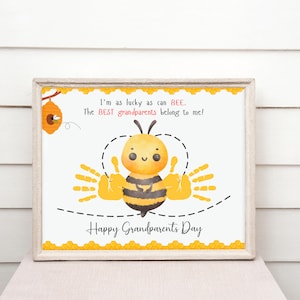Bee Grandparents Day Personalized Card,  Handprint Footprint Art Keepsake from Grandkid Printable Gift for Grandma and Grandpa Crafts Infant