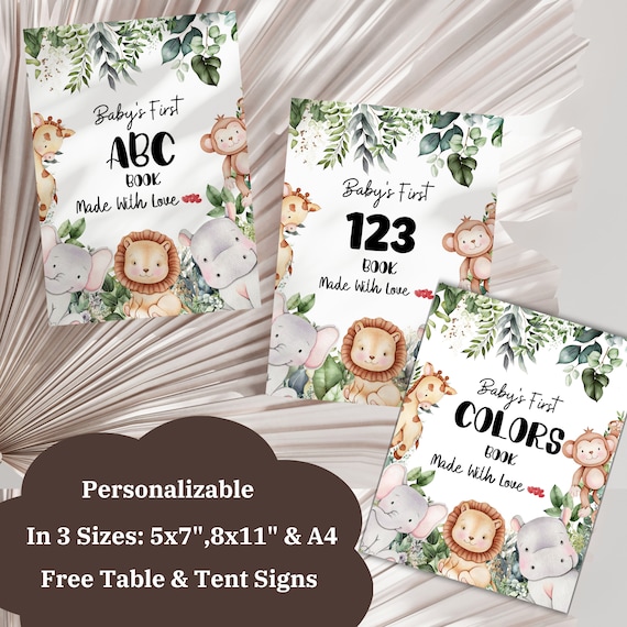 Baby Shower ABC 123 Colors Coloring Book, Personalized Alphabet Game (PDF)