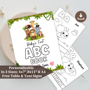 Safari Alphabet Coloring Book, Printable ABC Baby Shower Activity, Woodland Baby Shower ABC Coloring Book, Safari Animal Printable Activity