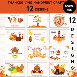 Thanksgiving Handprint Art Bundle, Kids Turkey Craft (PDF Pattern)
