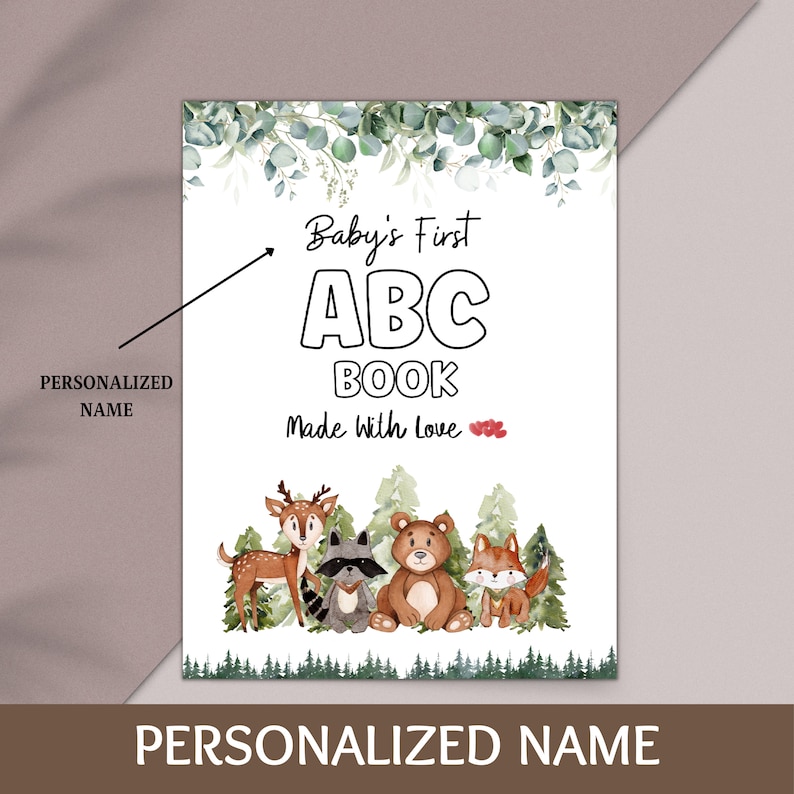 Woodland Baby Shower Guest Book Forest Animals ABC Alphabet Coloring