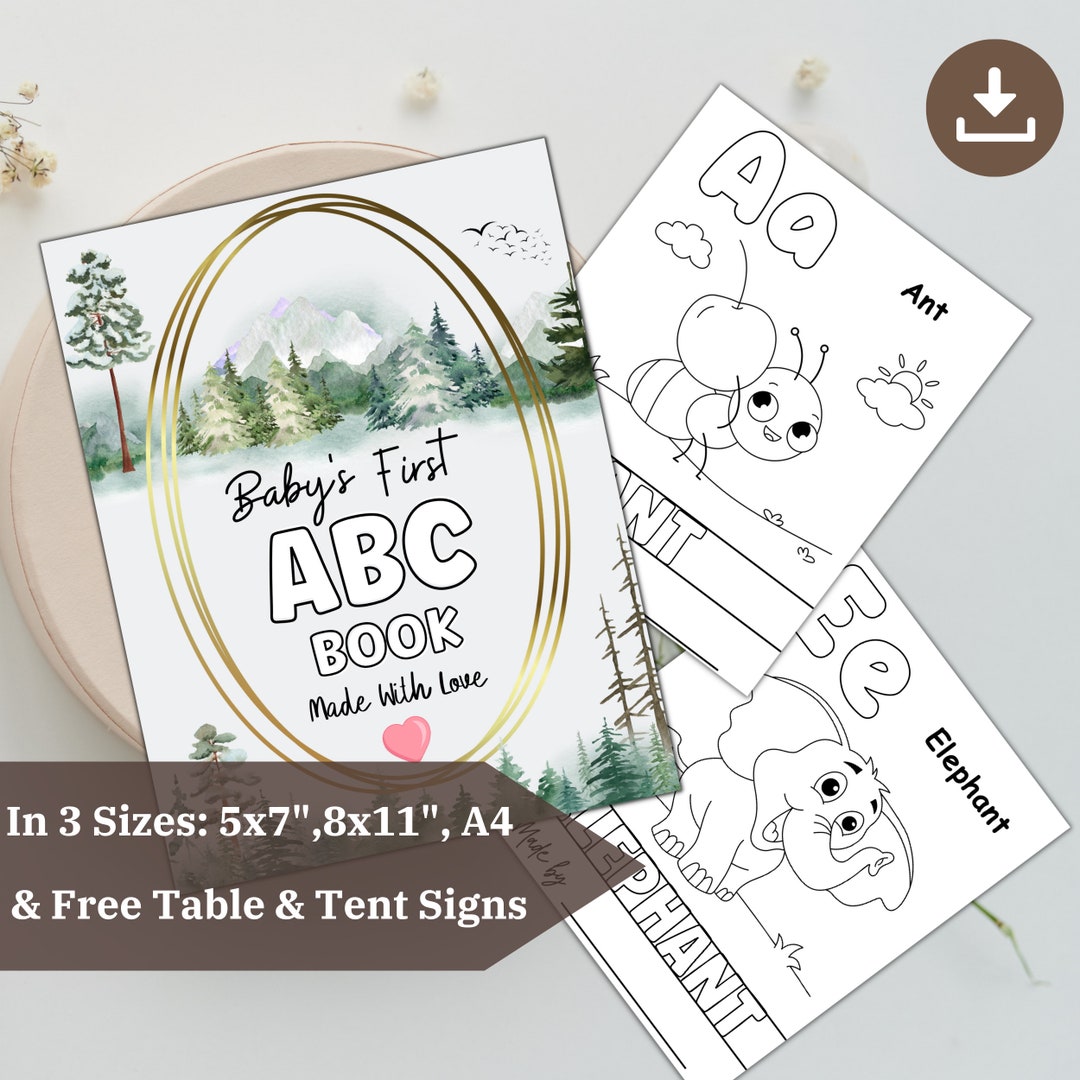 ABC Book DIY Baby Shower Game, Baby 1st ABC Book, Alphabet Flashcards