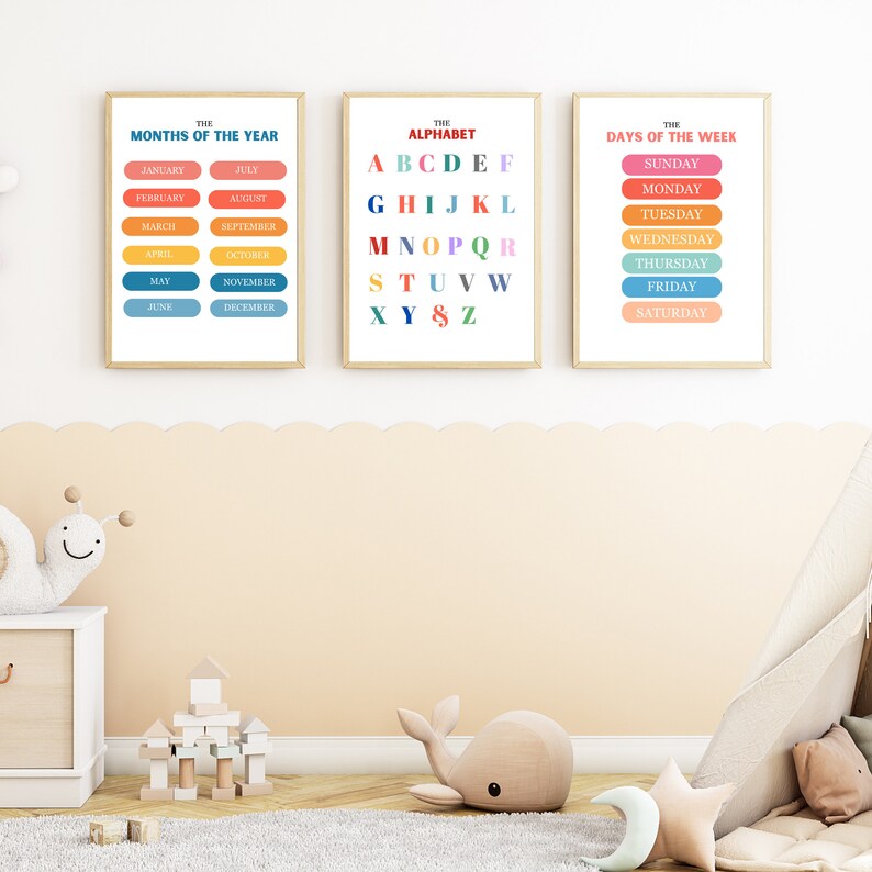Set of 6 Educational Posters, Home School Printable, Shapes, Colors ...