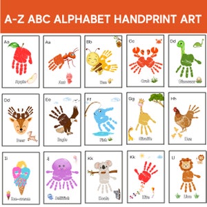 Alfabeto Libro de huellas de manos A-Z ABC Huella Fonética Actividad PDF, Regalo de memoria para bebés pequeños, Recuerdo del maestro en el aula, Guardería imprimible