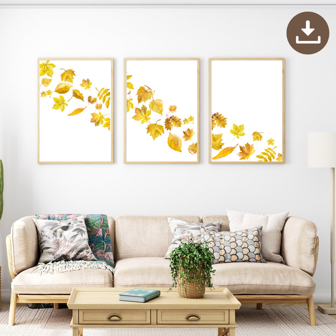Fall Printable Wall Art Set Hand-drawn Watercolor Art Light Yellow ...