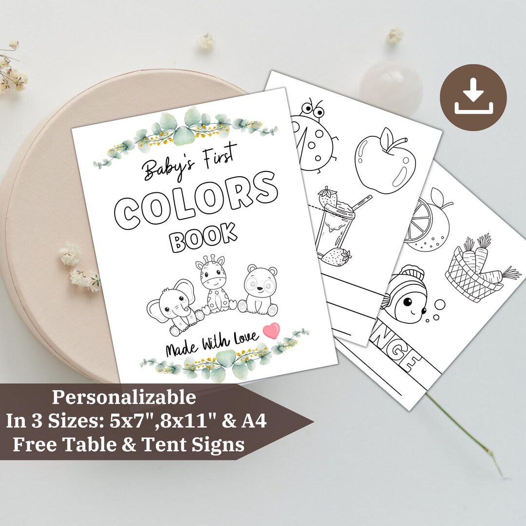Baby's First Colors Book, Kid's Coloring Pages, DIY Baby Shower