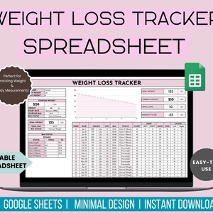 Weight Loss Tracker Spreadsheet for Google Sheets, Weight Loss Chart,  Body Measurement Tracker, Weight Loss Planner, Digital Download