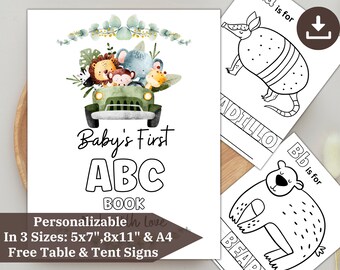 Woodland ABC Book Baby Shower Game: Forest Animals Coloring Pages (Digital Download)