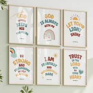 Kids Bible Verse Wall Art Prints Sunday School Decor Christian Education Church Nursery Homeschool Preschool Classroom Decor Set of 6 Poster