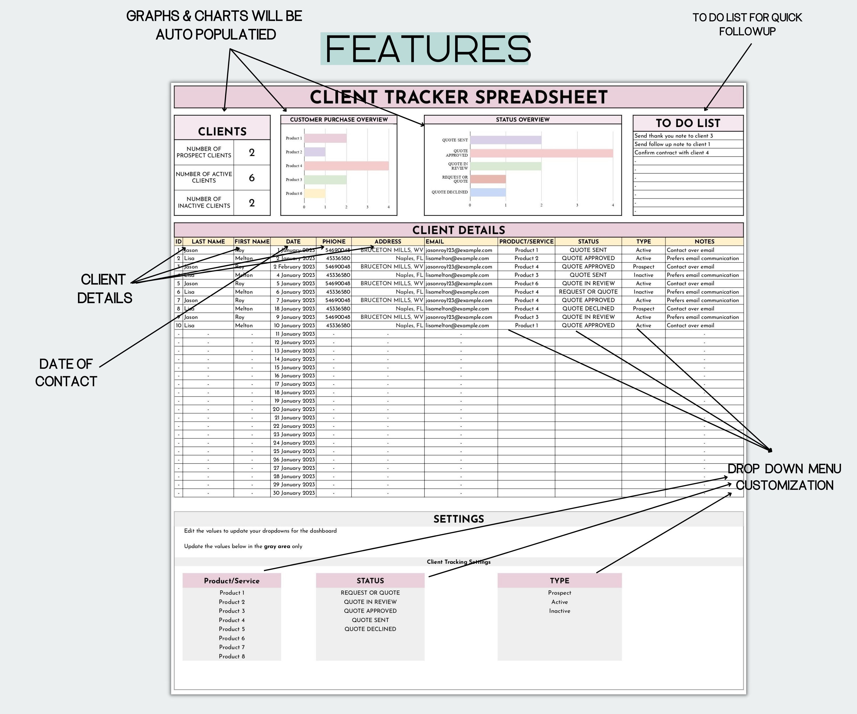 Client Tracker Spreadsheet for Google Sheets Client - Etsy