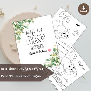 Baby Shower ABC Book, Baby Alphabet Book, ABC's alphabet coloring book, Printable Baby Shower Game, Baby's First ABC Book Activity pdf