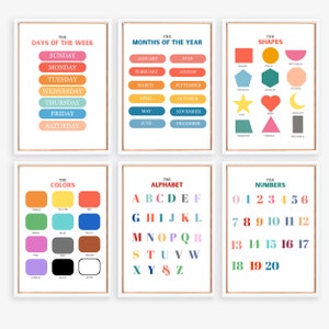 Educational Posters Set: Shapes, Colors, Alphabet, Numbers (Digital Download)