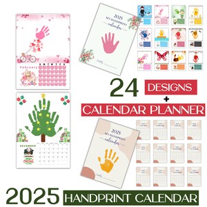 Calendrier 2025 empreinte de main, empreinte de main pour enfants, souvenir, carte à faire soi-même, imprimable, décoration, calendrier mural, cadeau, jalon