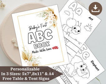 Babyshower ABC-kleurboek: gepersonaliseerd aandenken (digitale download)