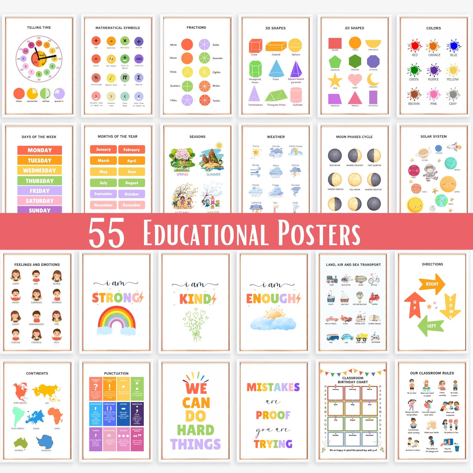 Set of 55 Educational Posters, Homeschool and Preschool Decor ...