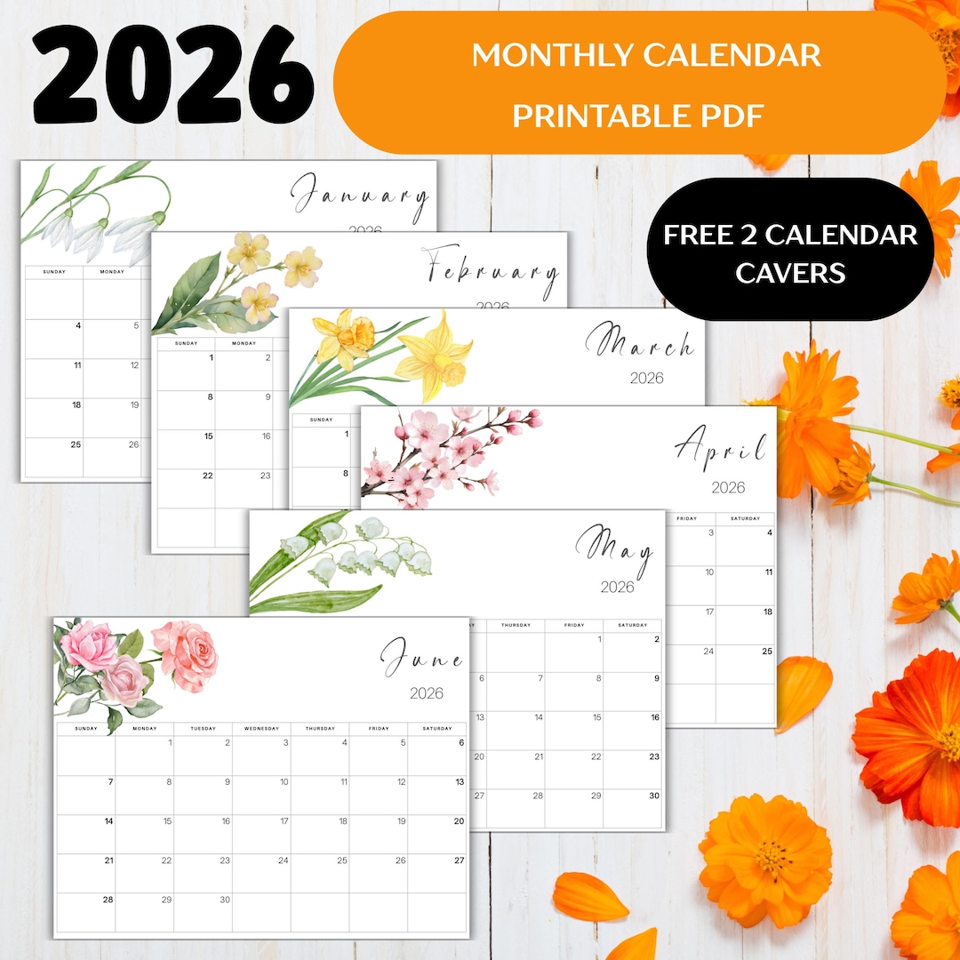 2026 Watercolor Floral Calendar: Printable Monthly Planner (PDF) - Etsy