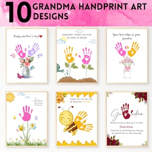 Flower Handprint Craft Art Grandma Printable Mothers Day, For Mom or Grandma Birthday Handprint Keepsake nana gigi Gift from Kids Grandkids