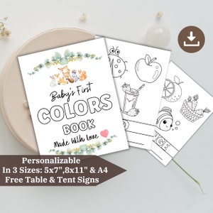 Baby Coloring Book for Shower First Colors Book Baby Shower Activity DIY Coloring Sheets Birthday Activity & Parties Instant Download PDF