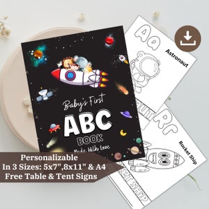 Abécédaire pour baby shower - Astronautes, thèmes de l'espace et de la forêt, premier ABC de bébé, jeu de douche galaxie, cadeau amusant pour enfant