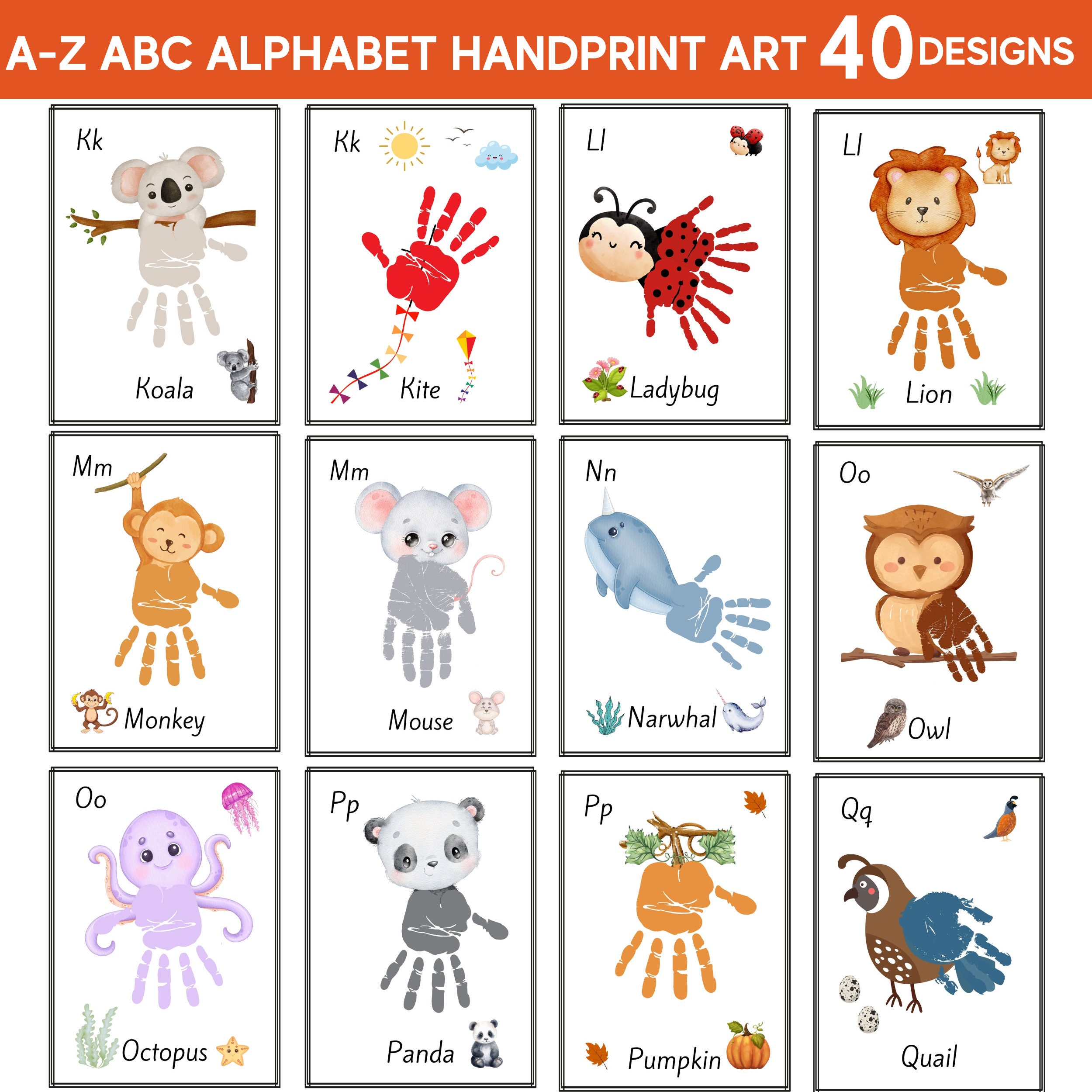 Alphabet Handprint Art: A-Z Animal Footprint Memory Book (digital ...
