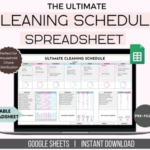 Editable Cleaning Schedule: Chore Checklist, Google Sheets (Digital Download)