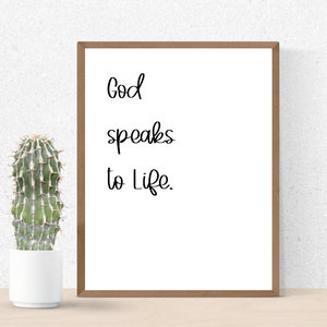 Deus fala com a vida, citações motivacionais, arte de parede com citações, citações inspiradoras, arte de parede de sala de estar, motivação, citações positivas, arte de palavras