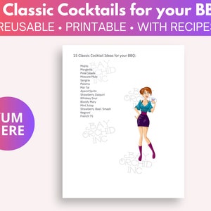 BBQ COCKTAILS PRINTABLE, Bbq Elements Prepping Checklist Download, Barbecue Grill Drinks list Template Pdf