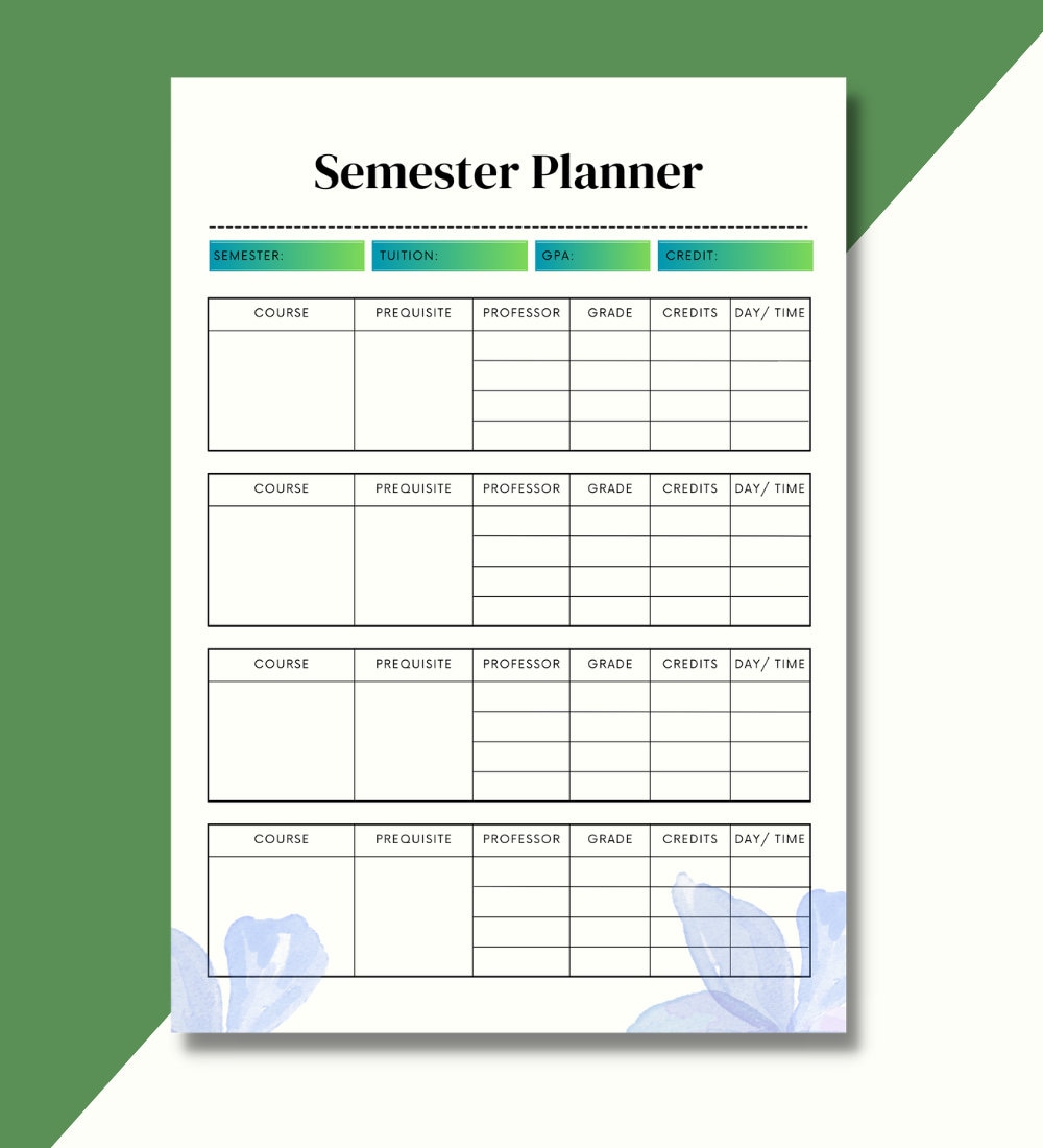 Semester Planner Printable | College Semester Planner | Study Planner ...