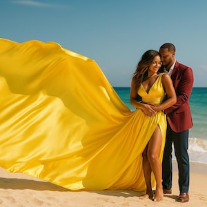 Long Flying Dress for Photoshoot | Infinity Dress with Long Train | Santorini Beach Dress | Romantic Couple Photoshoot Gown