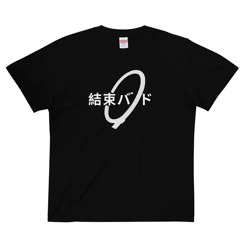 May include: Black t-shirt with a white graphic of a circle with a line through it and the text "結東バト" in Japanese.