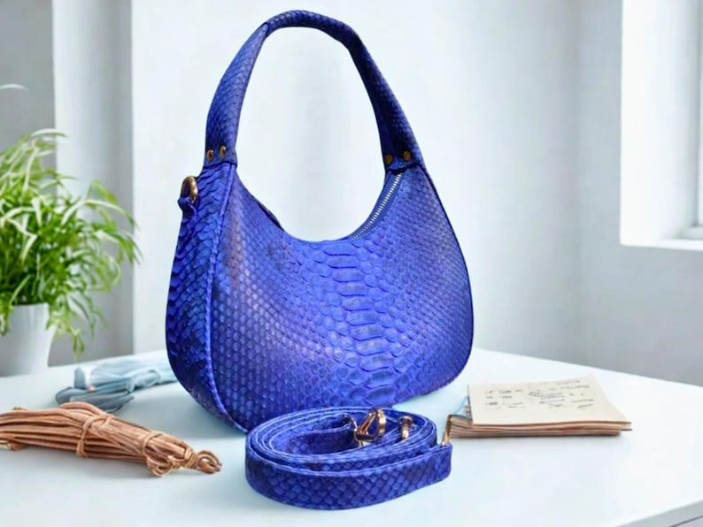 Python Snakeskin Tote Bag, Moon Leather Tote, Snakeskin Handbag, Women's Purse, Fashion Leather Bag, Unique Shoulder Bag - 5
