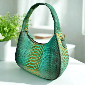 Python Snakeskin Tote Bag, Moon Leather Tote, Snakeskin Handbag, Women's Purse, Fashion Leather Bag, Unique Shoulder Bag - 4